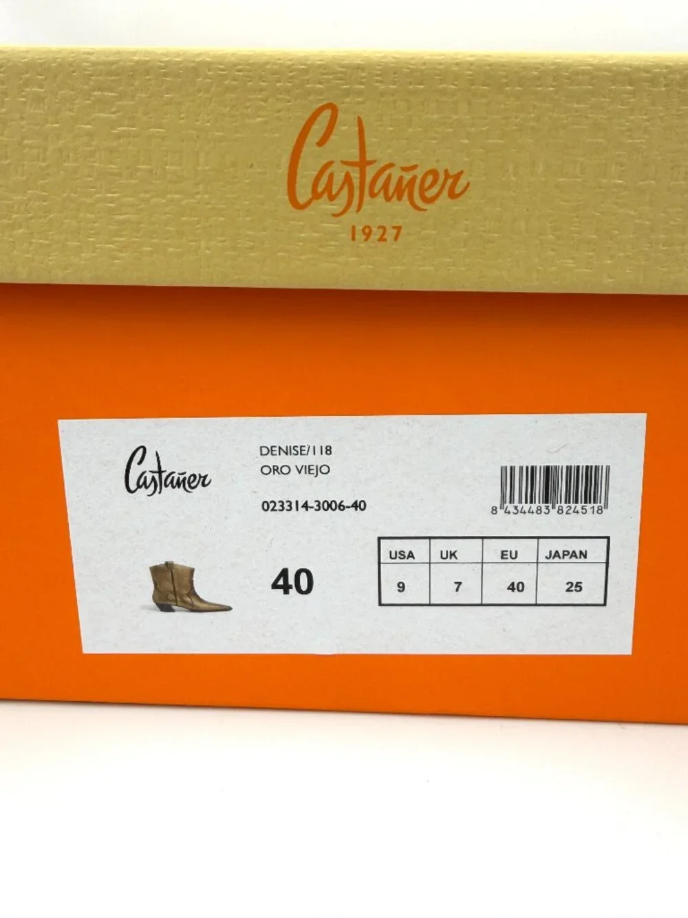Castaner Denise 118 Women's Tan Leather Western Ankle Boots US 9 M NIB
